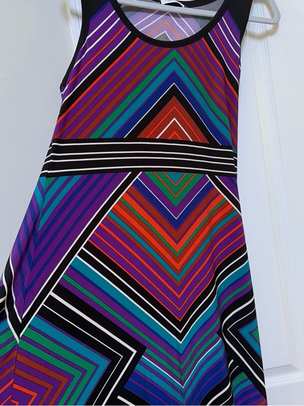 Calvin Klein Purple Geometric Print Maxi Dress with Black Trim